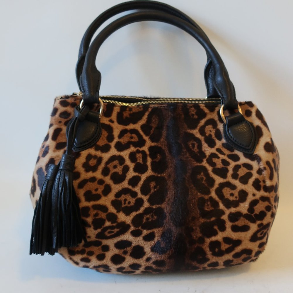J. Crew Leopard Print Satchel with Black Accents - Picture 8 of 12